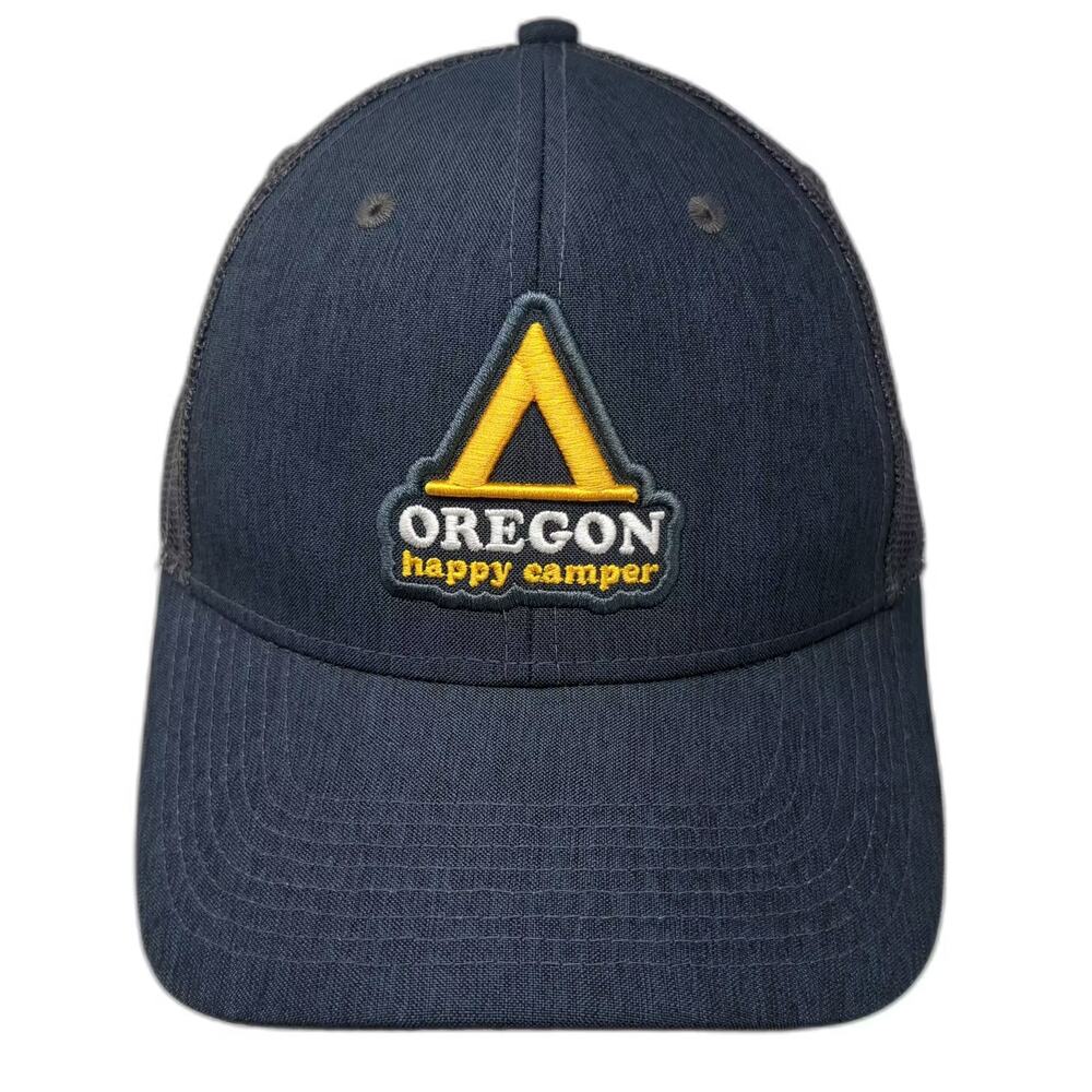 Little Bay Root Trucker Hat Blue Yellow One Size Oregon Happy Camper Adjustable